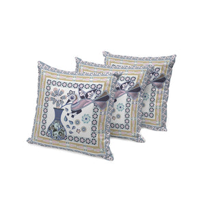 HomeRoots Set of Three Decorative 16" Beige & White Peacock Floral Throw Pillows for Indoor/Outdoor Style 536175
