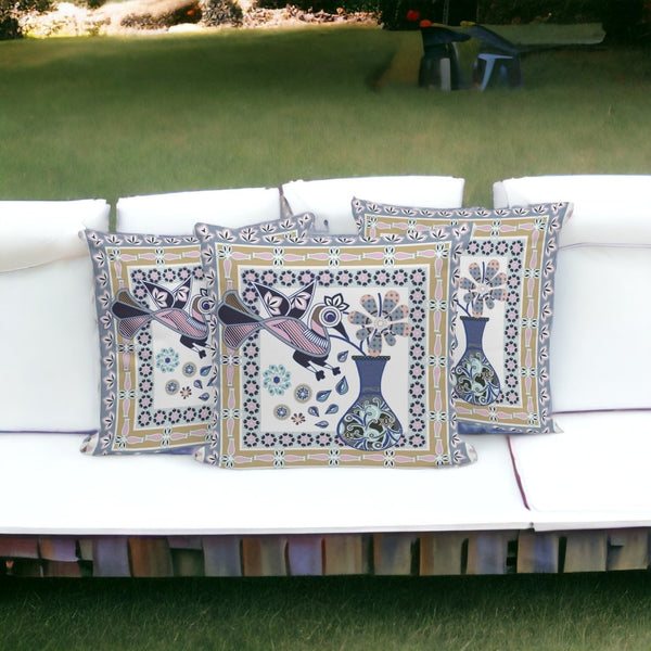 HomeRoots Set of Three Decorative 16" Beige & White Peacock Floral Throw Pillows for Indoor/Outdoor Style 536175