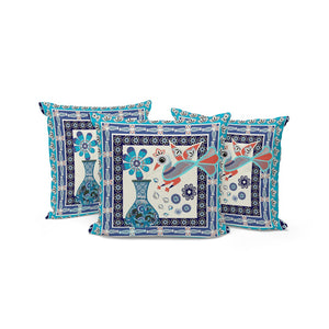 HomeRoots Set of Three 16" Blue & Off White Peacock Floral Throw Pillows for Indoor/Outdoor Decor Delight 536182