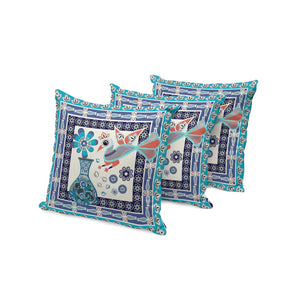 HomeRoots Set of Three 16" Blue & Off White Peacock Floral Throw Pillows for Indoor/Outdoor Decor Delight 536182