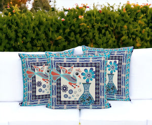 HomeRoots Set of Three 16" Blue & Off White Peacock Floral Throw Pillows for Indoor/Outdoor Decor Delight 536182