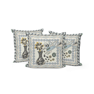 HomeRoots Set of Three Elegant Black and Gray Peacock Floral Throw Pillows for Indoor and Outdoor Decor 536184