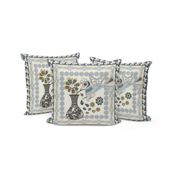 HomeRoots Set of Three Elegant Black and Gray Peacock Floral Throw Pillows for Indoor and Outdoor Decor 536184