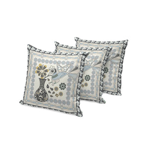 HomeRoots Set of Three Elegant Black and Gray Peacock Floral Throw Pillows for Indoor and Outdoor Decor 536184