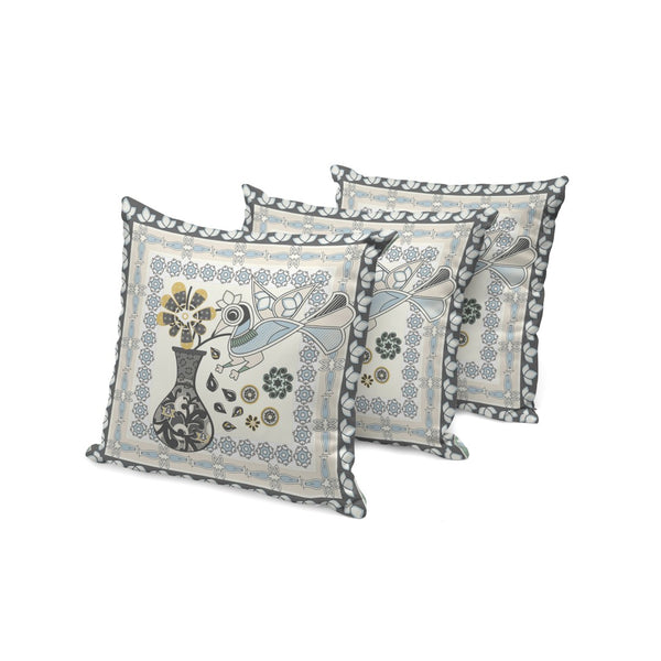 HomeRoots Set of Three Elegant Black and Gray Peacock Floral Throw Pillows for Indoor and Outdoor Decor 536184
