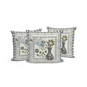 HomeRoots Set of Three Elegant Black and Gray Peacock Floral Throw Pillows for Indoor and Outdoor Decor 536184