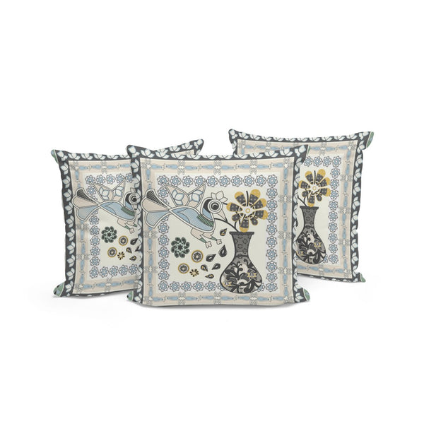 HomeRoots Set of Three Elegant Black and Gray Peacock Floral Throw Pillows for Indoor and Outdoor Decor 536184