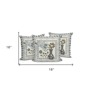 HomeRoots Set of Three Elegant Black and Gray Peacock Floral Throw Pillows for Indoor and Outdoor Decor 536184