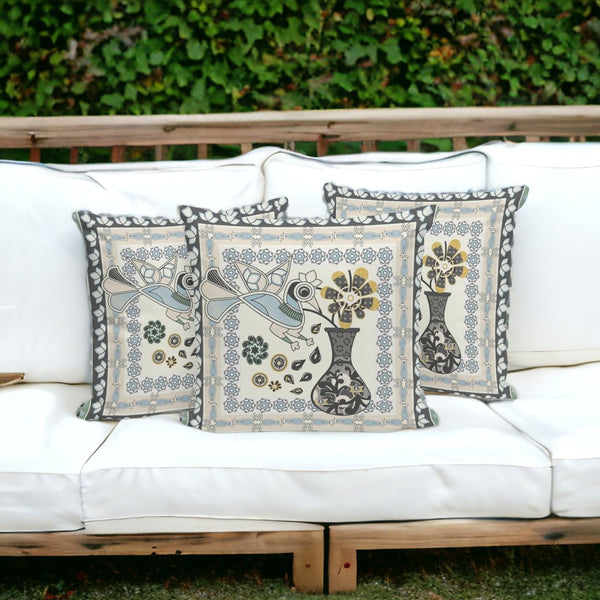 HomeRoots Set of Three Elegant Black and Gray Peacock Floral Throw Pillows for Indoor and Outdoor Decor 536184