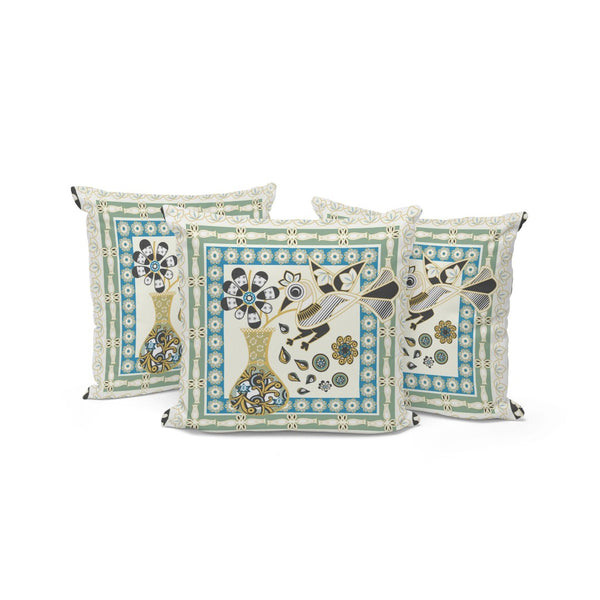 HomeRoots Set of Three 16" Peacock Floral Throw Pillows in Blue and Yellow for Indoor and Outdoor Decor 536185