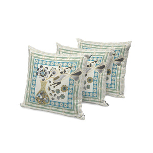 HomeRoots Set of Three 16" Peacock Floral Throw Pillows in Blue and Yellow for Indoor and Outdoor Decor 536185