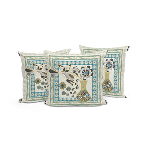 HomeRoots Set of Three 16" Peacock Floral Throw Pillows in Blue and Yellow for Indoor and Outdoor Decor 536185
