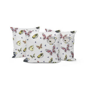 HomeRoots Set of Three Elegant 16" Blue & White Butterfly-Print Throw Pillows for Indoor & Outdoor Decor 536188