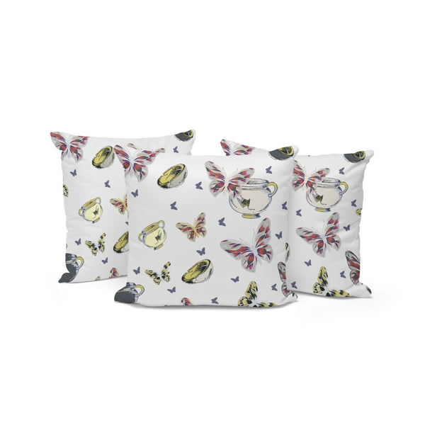HomeRoots Set of Three Elegant 16" Blue & White Butterfly-Print Throw Pillows for Indoor & Outdoor Decor 536188