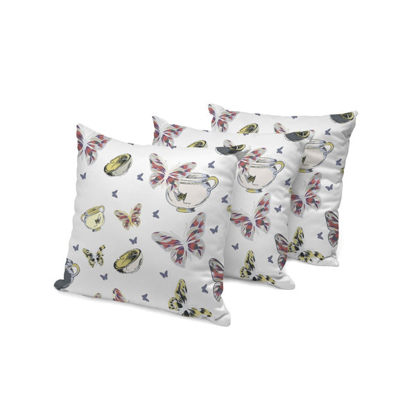 HomeRoots Set of Three Elegant 16" Blue & White Butterfly-Print Throw Pillows for Indoor & Outdoor Decor 536188