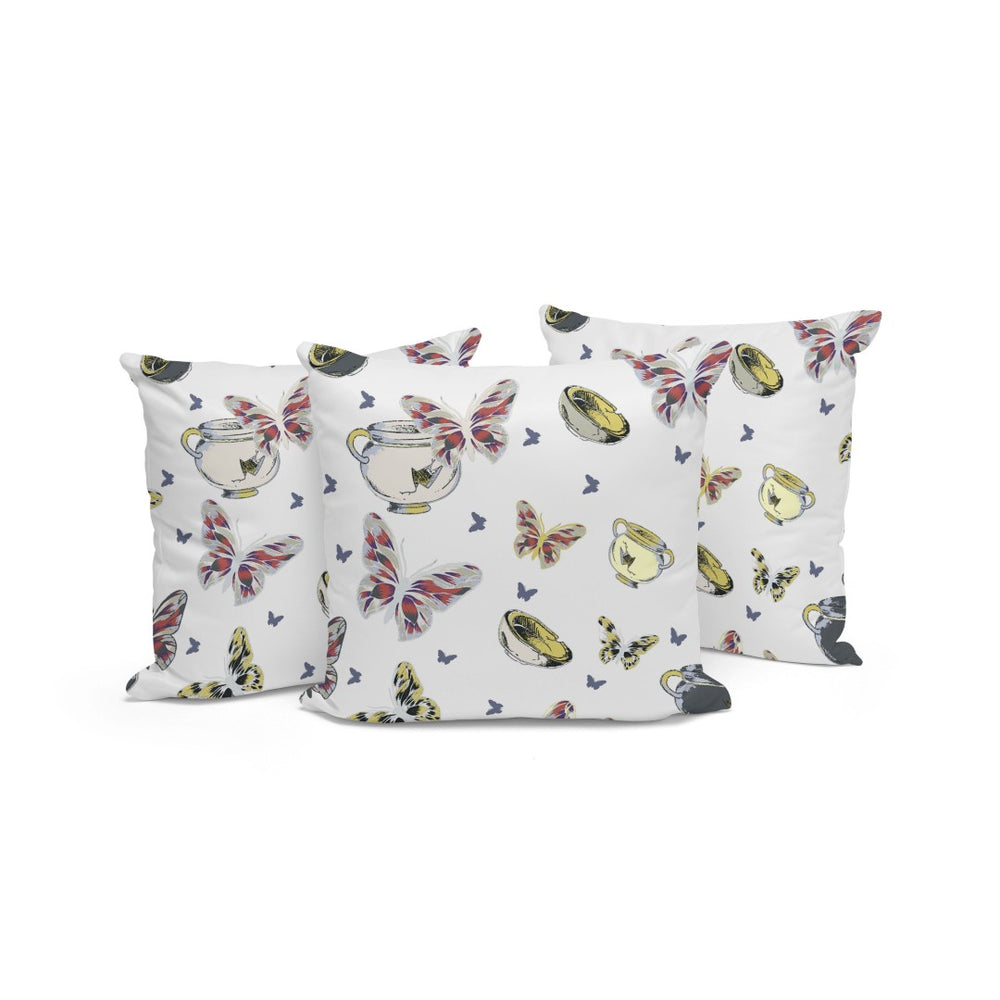 HomeRoots Set of Three Elegant 16" Blue & White Butterfly-Print Throw Pillows for Indoor & Outdoor Decor 536188