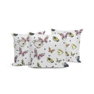 HomeRoots Set of Three Elegant 16" Blue & White Butterfly-Print Throw Pillows for Indoor & Outdoor Decor 536188