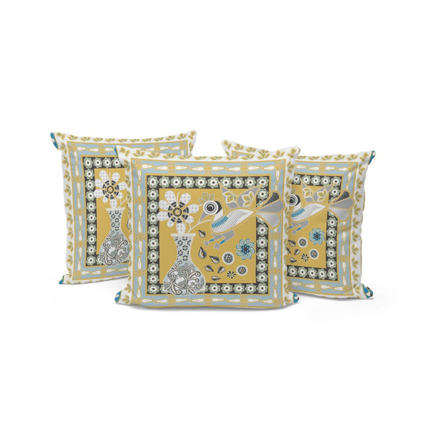 HomeRoots Set of Three Beige & White Peacock Floral Throw Pillows for Indoor & Outdoor Style and Comfort 536190