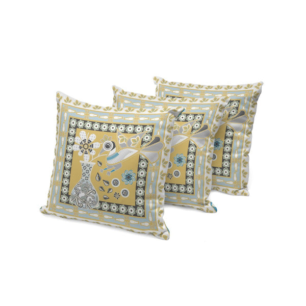 HomeRoots Set of Three Beige & White Peacock Floral Throw Pillows for Indoor & Outdoor Style and Comfort 536190