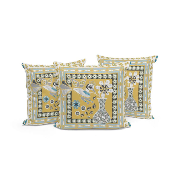 HomeRoots Set of Three Beige & White Peacock Floral Throw Pillows for Indoor & Outdoor Style and Comfort 536190