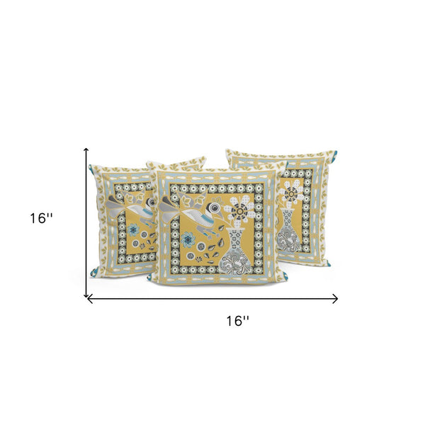 HomeRoots Set of Three Beige & White Peacock Floral Throw Pillows for Indoor & Outdoor Style and Comfort 536190