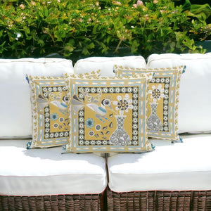 HomeRoots Set of Three Beige & White Peacock Floral Throw Pillows for Indoor & Outdoor Style and Comfort 536190