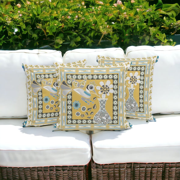 HomeRoots Set of Three Beige & White Peacock Floral Throw Pillows for Indoor & Outdoor Style and Comfort 536190