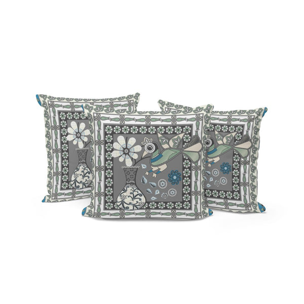 HomeRoots Set of Three 16" X 16" Peacock Floral Throw Pillows for Stylish Indoor & Outdoor Decor Comfort 536194