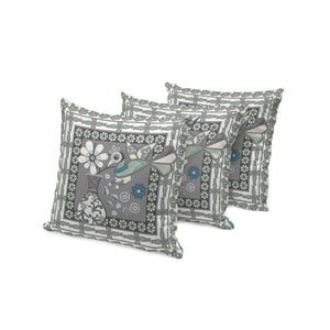 HomeRoots Set of Three 16" X 16" Peacock Floral Throw Pillows for Stylish Indoor & Outdoor Decor Comfort 536194