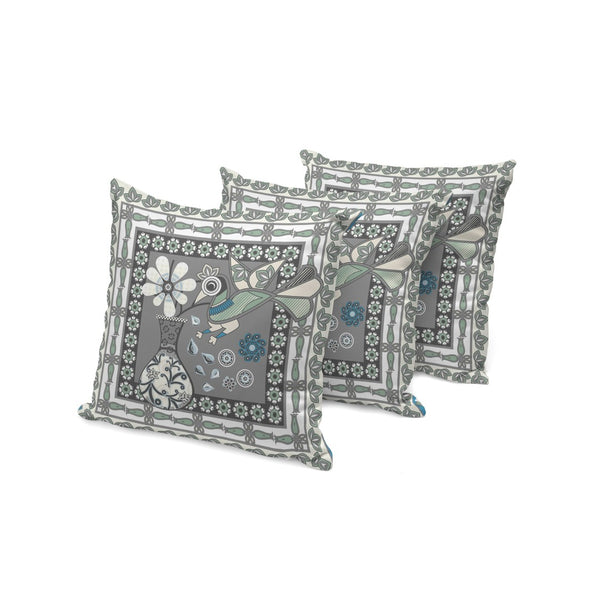 HomeRoots Set of Three 16" X 16" Peacock Floral Throw Pillows for Stylish Indoor & Outdoor Decor Comfort 536194