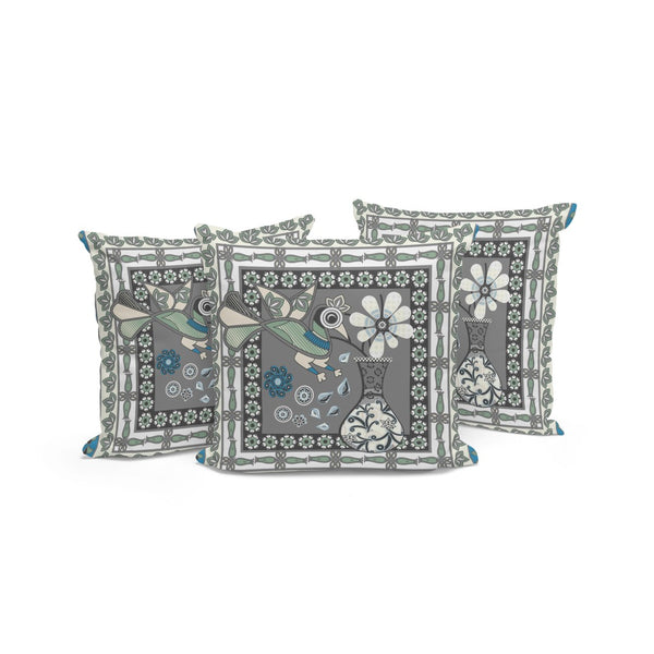HomeRoots Set of Three 16" X 16" Peacock Floral Throw Pillows for Stylish Indoor & Outdoor Decor Comfort 536194
