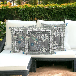 HomeRoots Set of Three 16" X 16" Peacock Floral Throw Pillows for Stylish Indoor & Outdoor Decor Comfort 536194