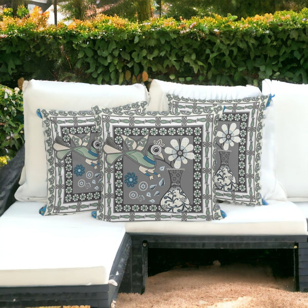 HomeRoots Set of Three 16" X 16" Peacock Floral Throw Pillows for Stylish Indoor & Outdoor Decor Comfort 536194