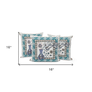 HomeRoots Set of Three Beige and Green Peacock Floral Throw Pillows for Indoor and Outdoor Elegance 536201