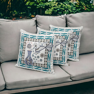 HomeRoots Set of Three Beige and Green Peacock Floral Throw Pillows for Indoor and Outdoor Elegance 536201