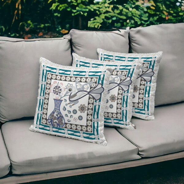 HomeRoots Set of Three Beige and Green Peacock Floral Throw Pillows for Indoor and Outdoor Elegance 536201