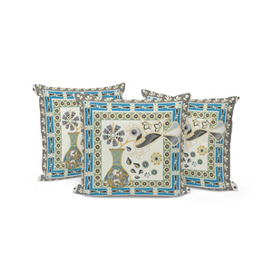 Homeroots Set Of Three 16" X 16" Green And Yellow Peacock Blown Seam Floral Indoor Outdoor Throw Pillow  Polyester 536202