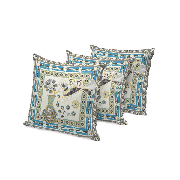 Homeroots Set Of Three 16" X 16" Green And Yellow Peacock Blown Seam Floral Indoor Outdoor Throw Pillow  Polyester 536202