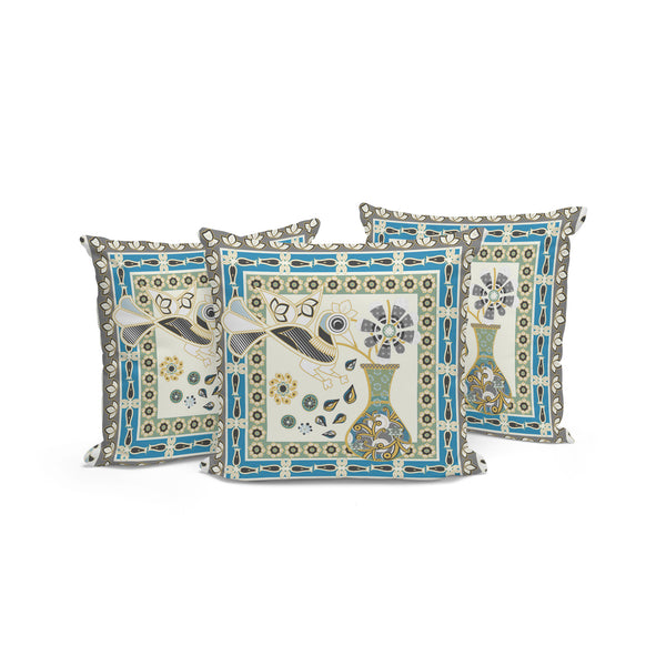 Homeroots Set Of Three 16" X 16" Green And Yellow Peacock Blown Seam Floral Indoor Outdoor Throw Pillow  Polyester 536202