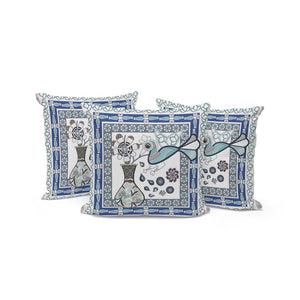 HomeRoots Set of Three 16" Gray & White Peacock Floral Throw Pillows - Stylish Indoor/Outdoor Accents 536203