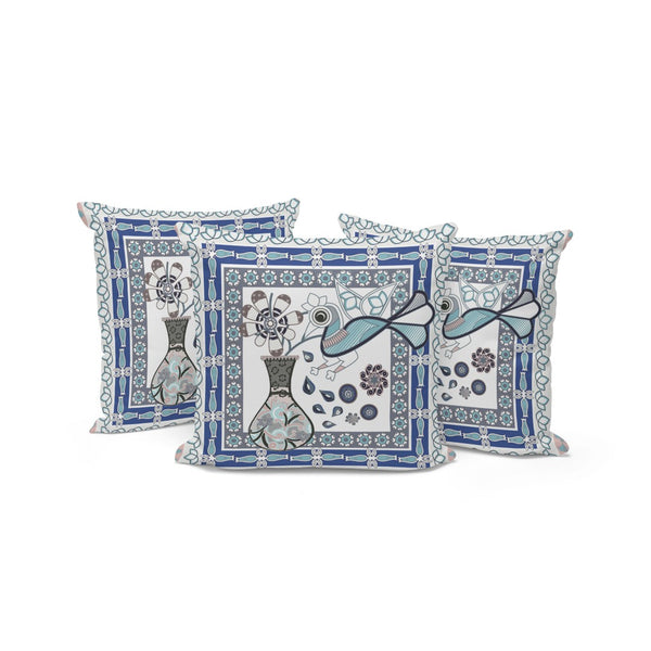 HomeRoots Set of Three 16" Gray & White Peacock Floral Throw Pillows - Stylish Indoor/Outdoor Accents 536203