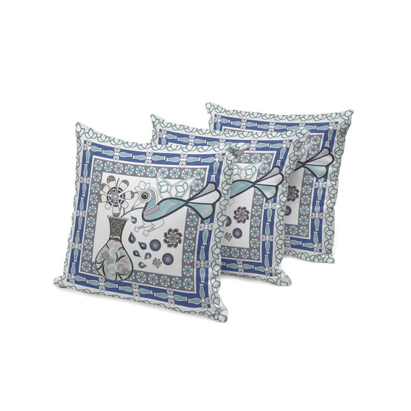 HomeRoots Set of Three 16" Gray & White Peacock Floral Throw Pillows - Stylish Indoor/Outdoor Accents 536203