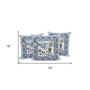 HomeRoots Set of Three 16" Gray & White Peacock Floral Throw Pillows - Stylish Indoor/Outdoor Accents 536203