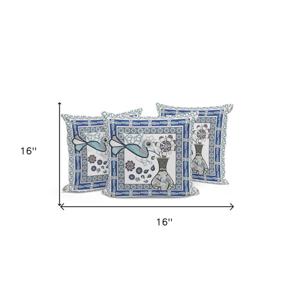 HomeRoots Set of Three 16" Gray & White Peacock Floral Throw Pillows - Stylish Indoor/Outdoor Accents 536203