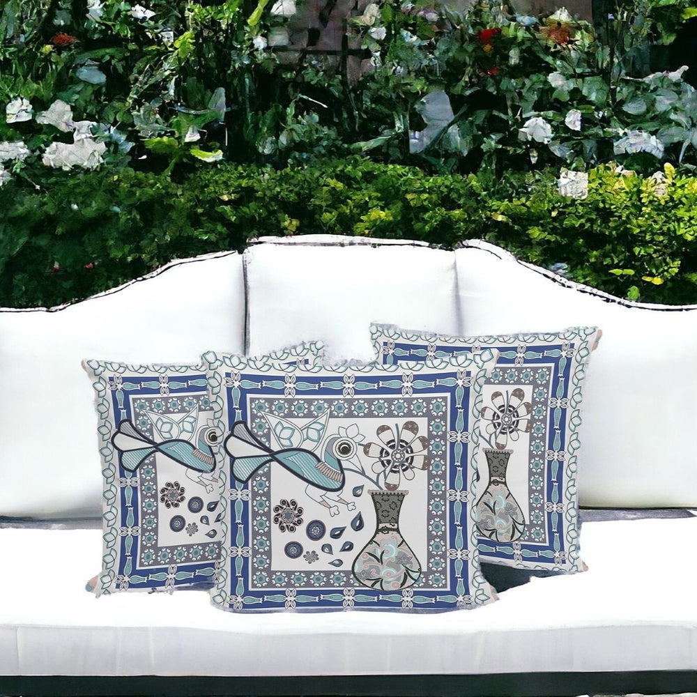 HomeRoots Set of Three 16" Gray & White Peacock Floral Throw Pillows - Stylish Indoor/Outdoor Accents 536203