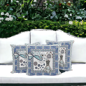 HomeRoots Set of Three 16" Gray & White Peacock Floral Throw Pillows - Stylish Indoor/Outdoor Accents 536203