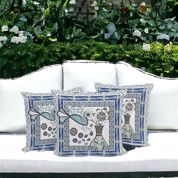 HomeRoots Set of Three 16" Gray & White Peacock Floral Throw Pillows - Stylish Indoor/Outdoor Accents 536203