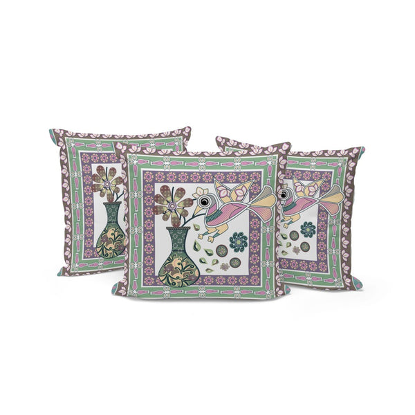 HomeRoots Set of Three 16" Pink and Brown Peacock Floral Throw Pillows for Indoor & Outdoor Style Refresh 536205