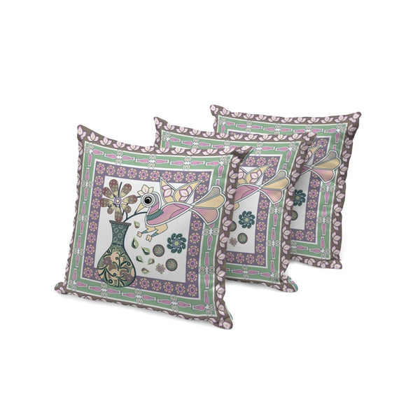 HomeRoots Set of Three 16" Pink and Brown Peacock Floral Throw Pillows for Indoor & Outdoor Style Refresh 536205