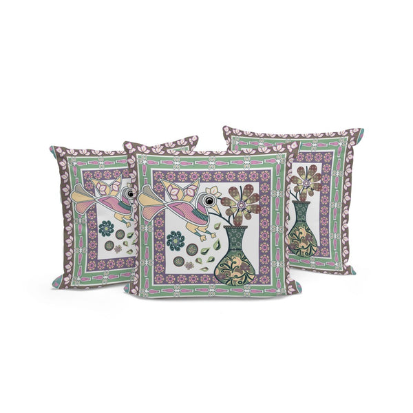 HomeRoots Set of Three 16" Pink and Brown Peacock Floral Throw Pillows for Indoor & Outdoor Style Refresh 536205